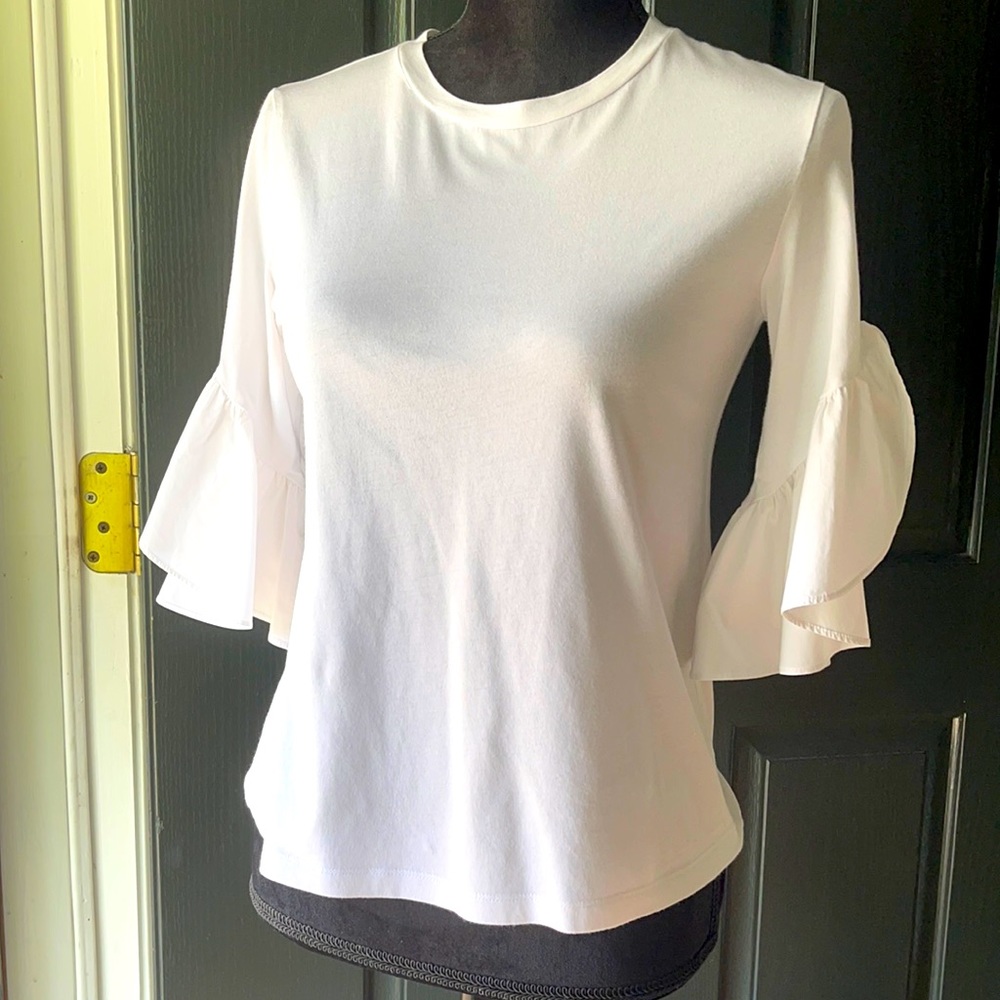 Banana Republic white cotton flounce sleeve shirt